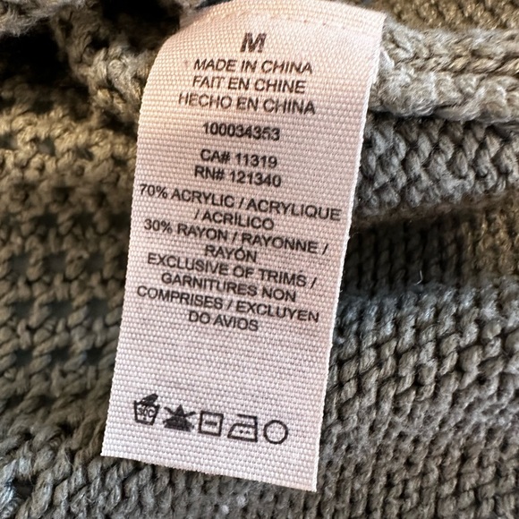 Garage M Olive Green Open Knitted Monochrome Striped Cropped Hoodie Pullover - Picture 6 of 15